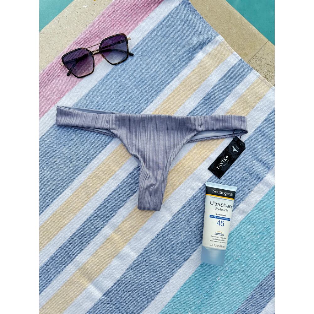 *NWT, Womens, Tavik Bella Bikini Bottom, Ribbed Thong, Cheeky, Lilac Gray, Sz M